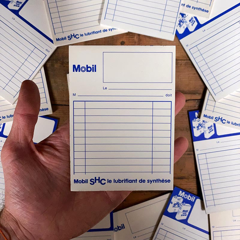 bloc notes ancien papier mobil shc huile 1970 1980 garage vintage