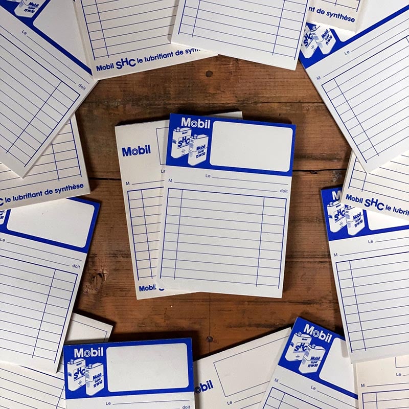 bloc notes ancien papier mobil shc huile 1970 1980 garage vintage