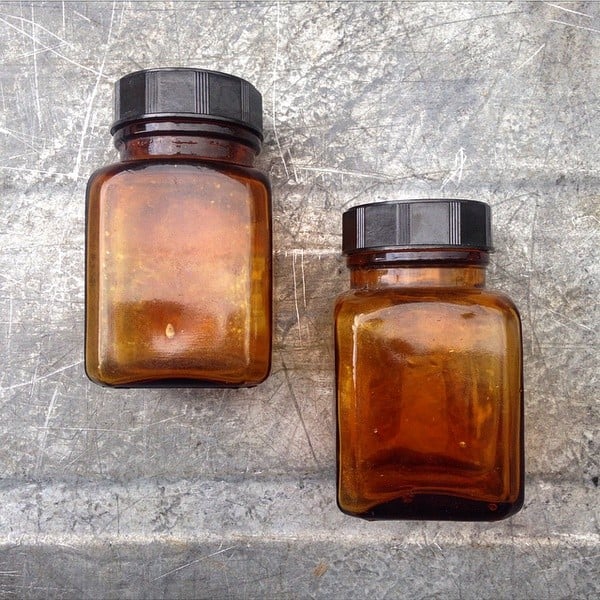 petit bocal flacon verre orange 1930 armée vintage 125ml 0.125l ether pharmacie