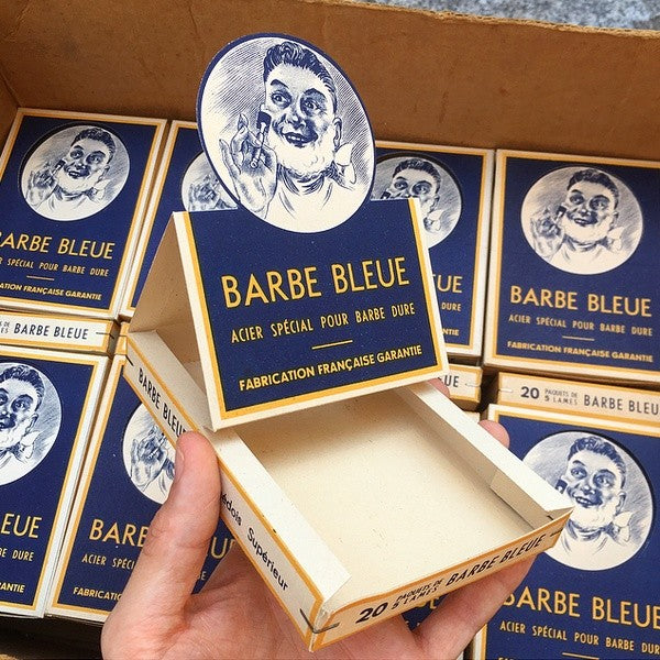 boite barbe bleue ancienne présentation barbier coiffeur vintage 1930 1940