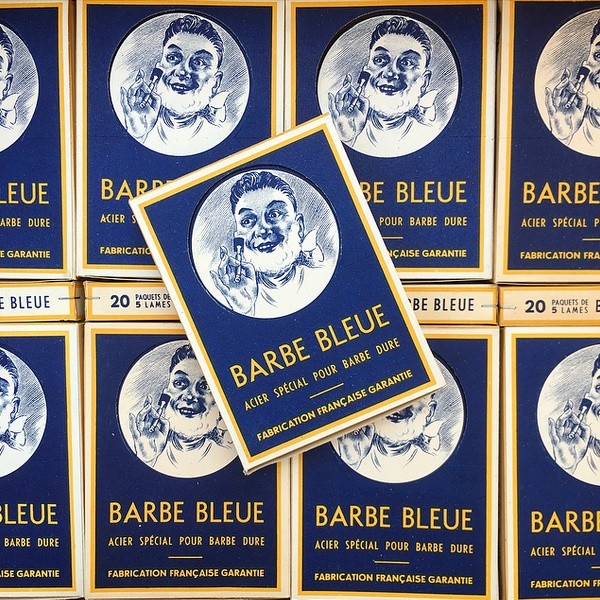 boite barbe bleue ancienne présentation barbier coiffeur vintage 1930 1940