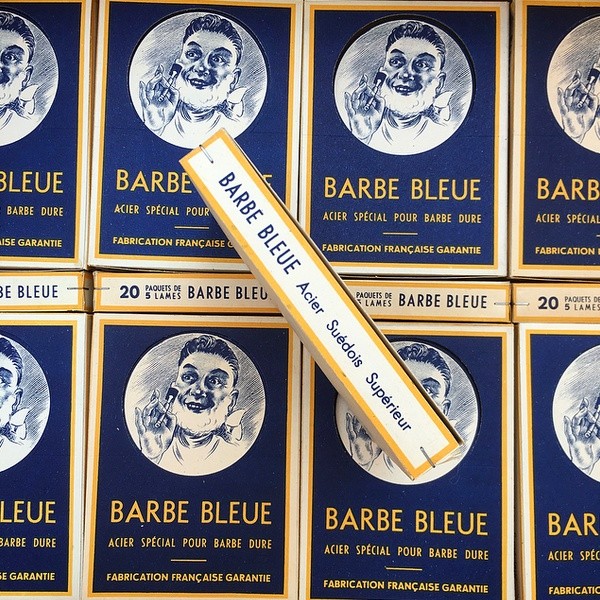 boite barbe bleue ancienne présentation barbier coiffeur vintage 1930 1940