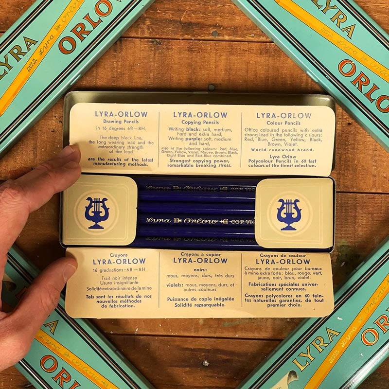 boite de crayons à papier ancien lyra orlow 1930 1940 lyre papeterie ancienne bureau école