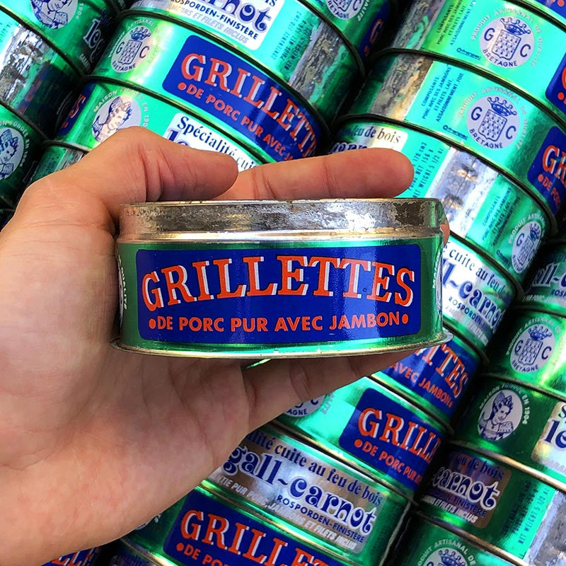 boite conserve grillettes le gall carnot pur porc jambon epicerie ancienne vintage 1950 vintage lithographie