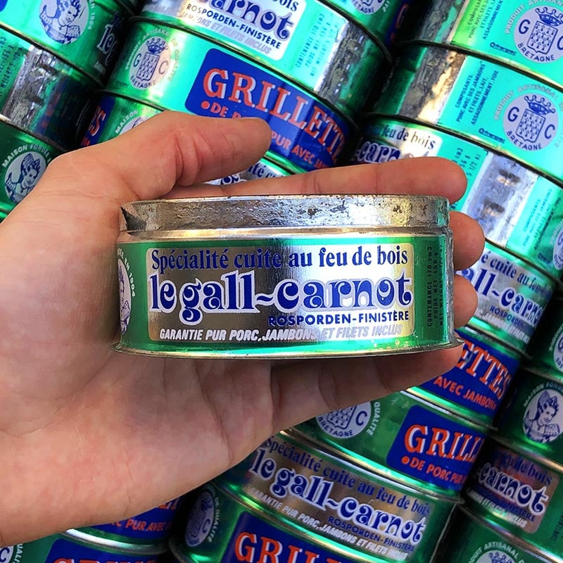 boite conserve grillettes le gall carnot pur porc jambon epicerie ancienne vintage 1950 vintage lithographie