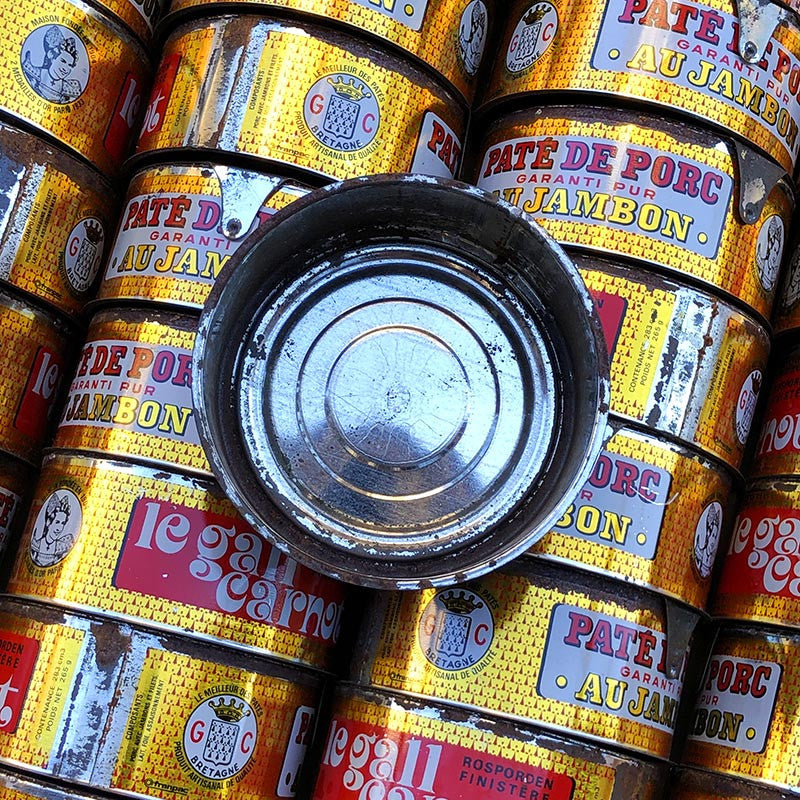 boite conserve paté pur porc jambon le gall carnot epicerie ancienne vintage 1950 vintage lithographie ronde