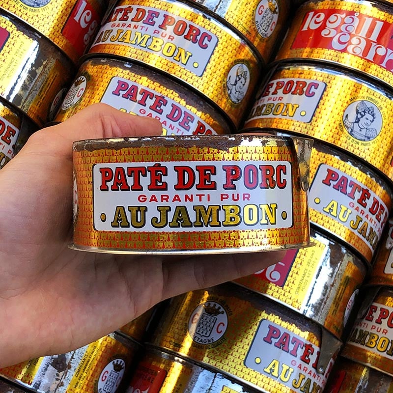 boite conserve paté pur porc jambon le gall carnot epicerie ancienne vintage 1950 vintage lithographie ronde