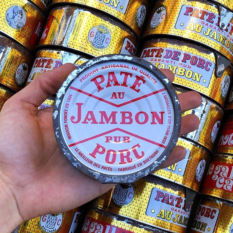 boite conserve paté pur porc jambon le gall carnot epicerie ancienne vintage 1950 vintage lithographie ronde