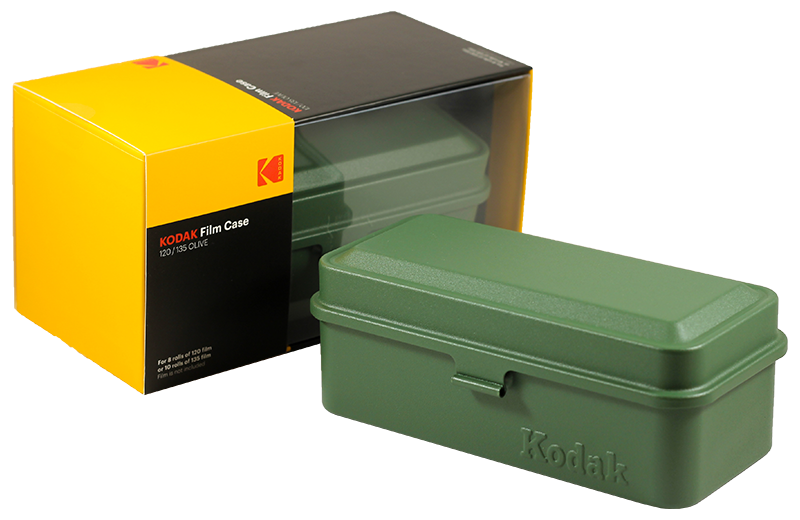 boite de rangement kodak case grosse 120 moyen format grande pellicules 35mm métal métallique vintage argentique olive vert