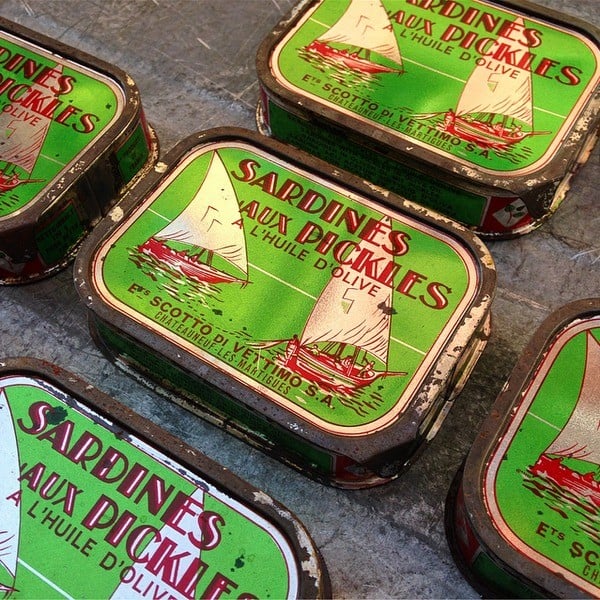boite sardines conserve roi pickles vert bateau ancienne scotto di vettimo marseille 1950 1960 ancien vintage