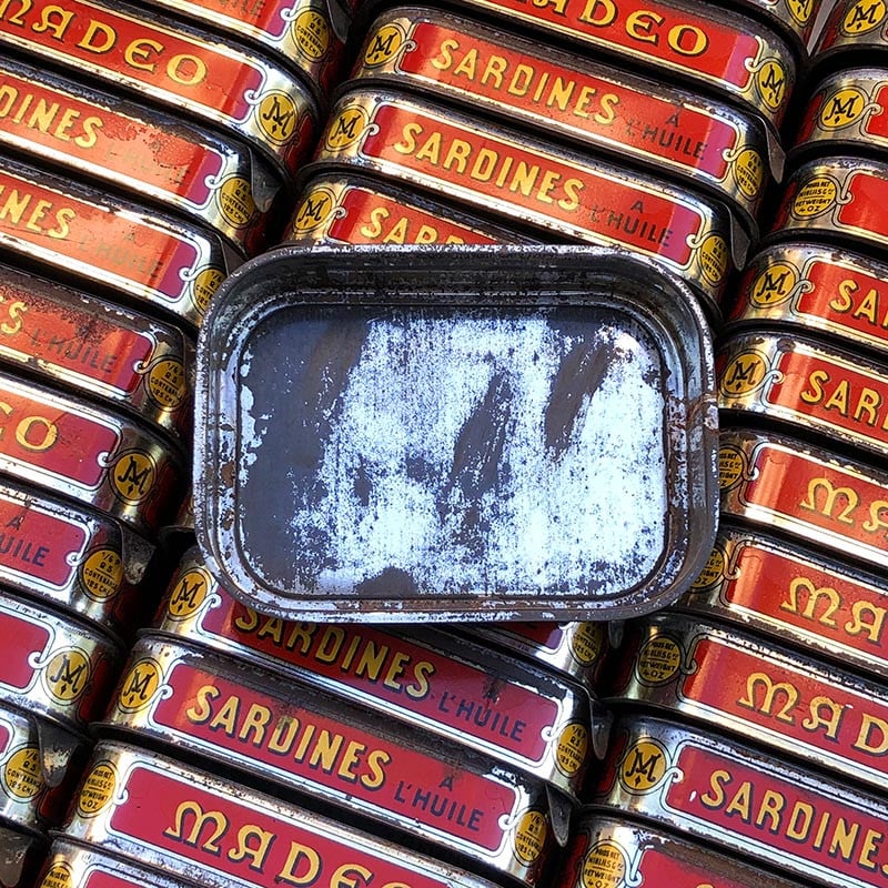 boite sardines conserve huile ancienne jean henaff audierne pouldreuzic finistere 1950 1960 ancien vintage lithographie