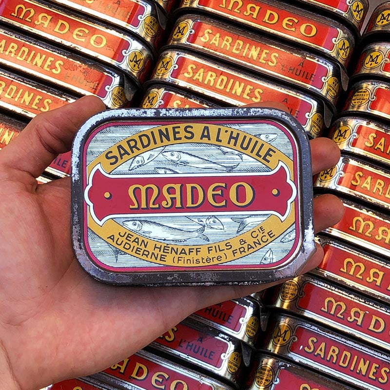 boite sardines conserve huile ancienne jean henaff audierne pouldreuzic finistere 1950 1960 ancien vintage lithographie
