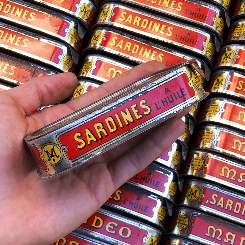 boite sardines conserve huile ancienne jean henaff audierne pouldreuzic finistere 1950 1960 ancien vintage lithographie