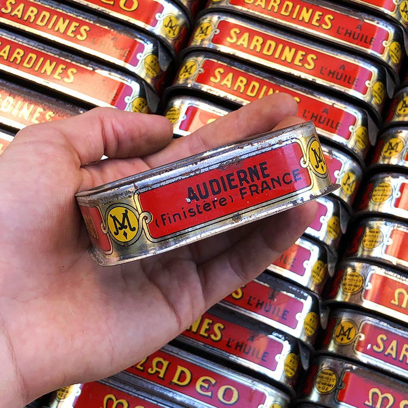boite sardines conserve huile ancienne jean henaff audierne pouldreuzic finistere 1950 1960 ancien vintage lithographie