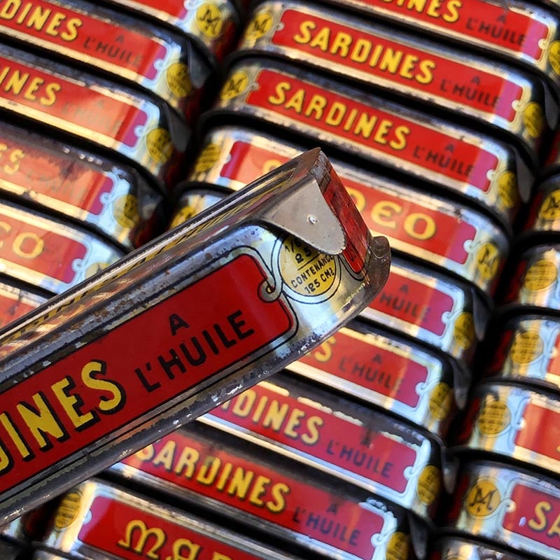 boite sardines conserve huile ancienne jean henaff audierne pouldreuzic finistere 1950 1960 ancien vintage lithographie