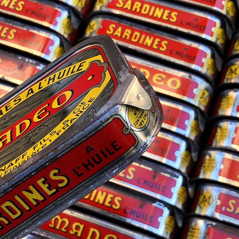 boite sardines conserve huile ancienne jean henaff audierne pouldreuzic finistere 1950 1960 ancien vintage lithographie