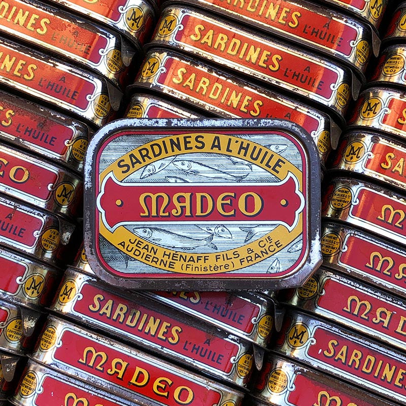 boite sardines conserve huile ancienne jean henaff audierne pouldreuzic finistere 1950 1960 ancien vintage lithographie