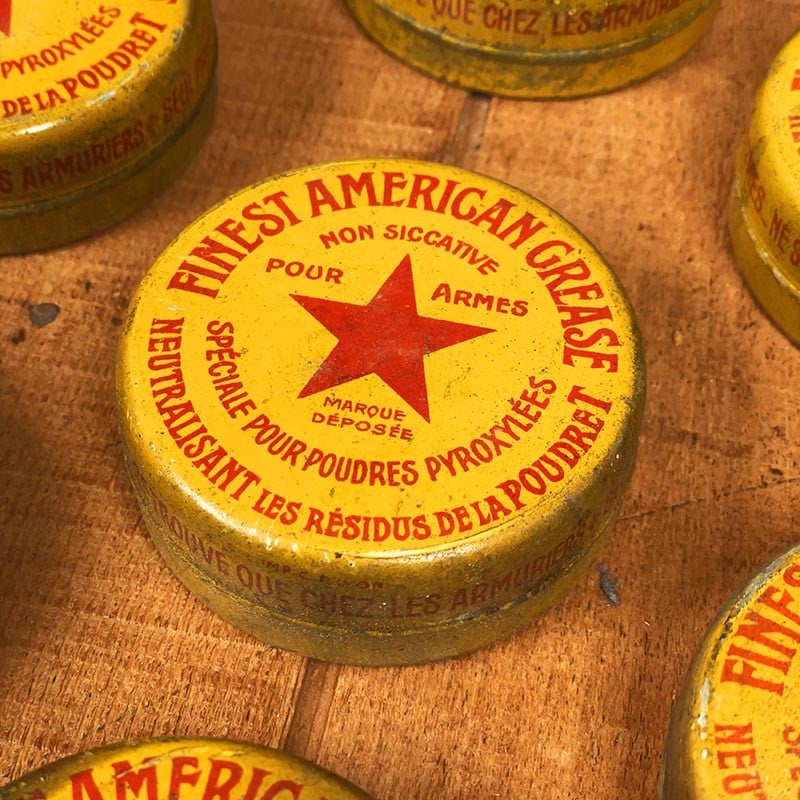 boite finest american grease ancienne pour armes produit d'entretien ronde circulaire ancien ancienne vintage 1930 1940 1950