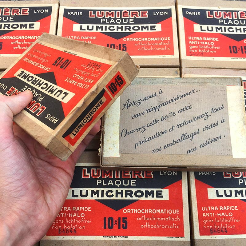 boite plaques lumière frères lumichrome 10 15 1930 papier carton ancien vintage photo 1930