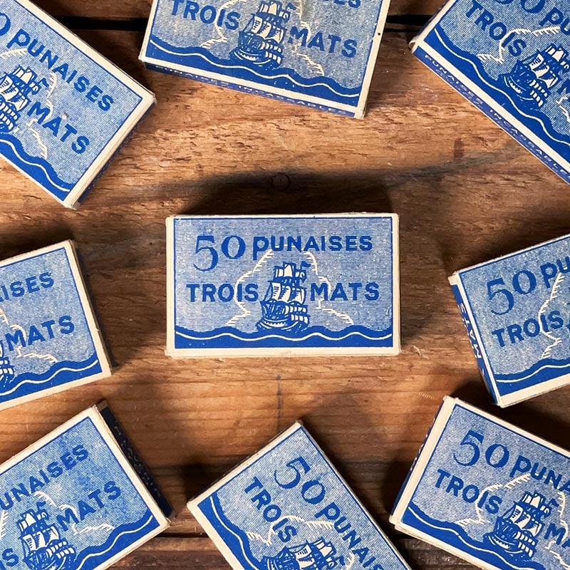 boite de 50 punaises trois mats ancien paquet 1950 1960 vintage école papeterie ancienne