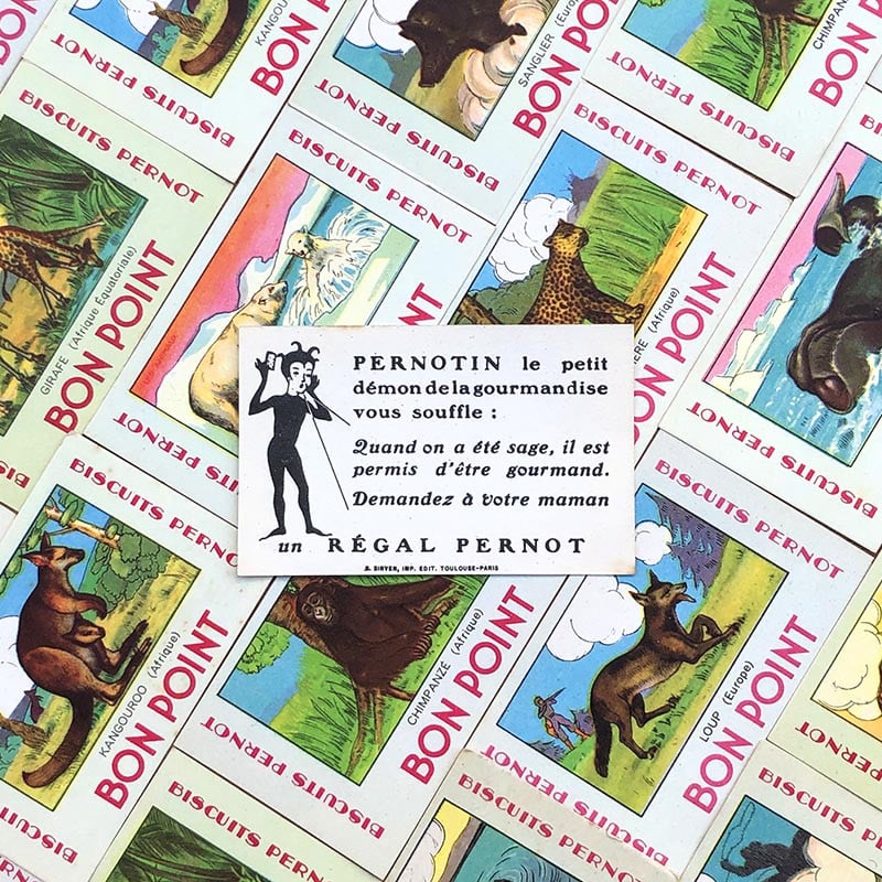 bon point biscuits pernot ancien vintage 1940 1950 école écolier animal animaux illustration