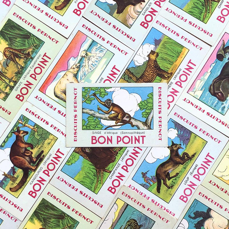 bon point biscuits pernot ancien vintage 1940 1950 école écolier animal animaux illustration