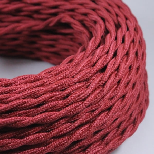 cable electrique couleur fil textile vintage tissu bordeaux torsadé lampe luminaire style ancien