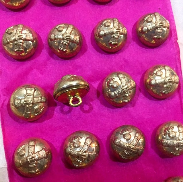 bouton militaire ancien gros vintage artillerie canon doré 15mm 1900 parade armée