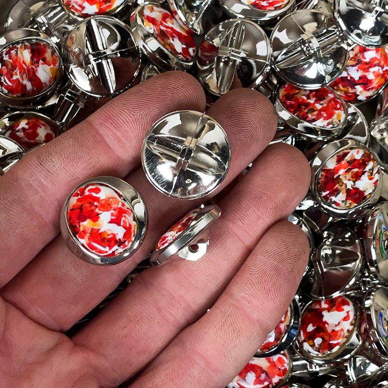 Red and Silver Button 22mm 1970