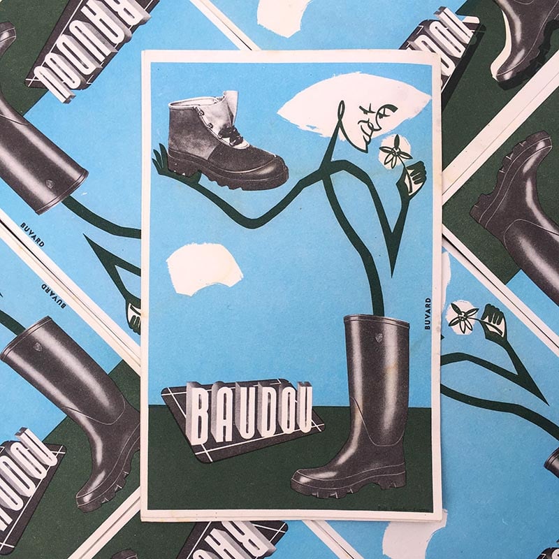 buvard publicitaire ancien vintage botte obleu plante baudou illustration 1960