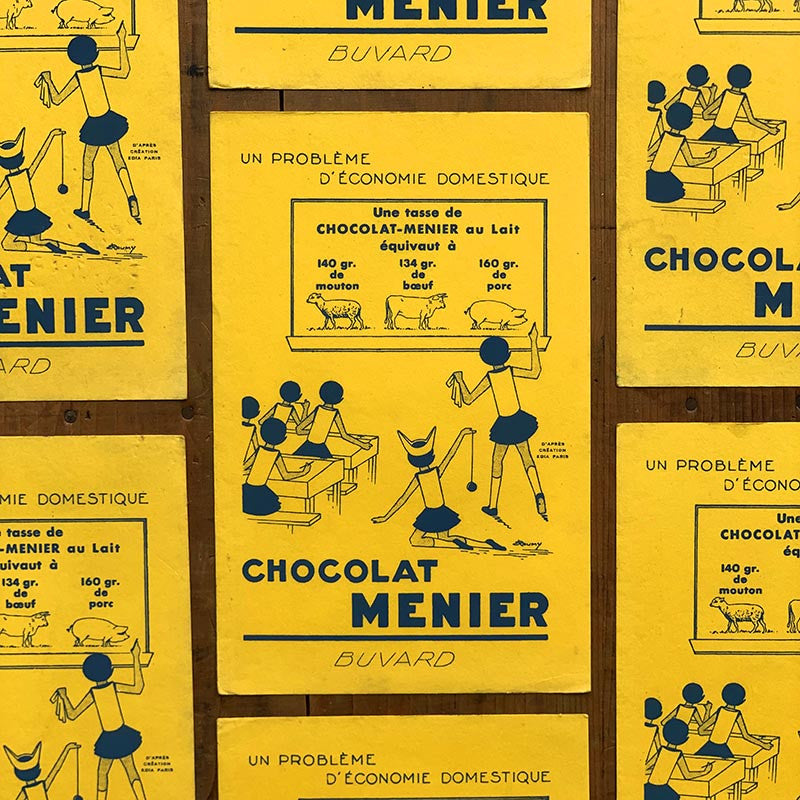 buvard publicitaire ancien vintage chocolat menier jaune illustration 1960 1950