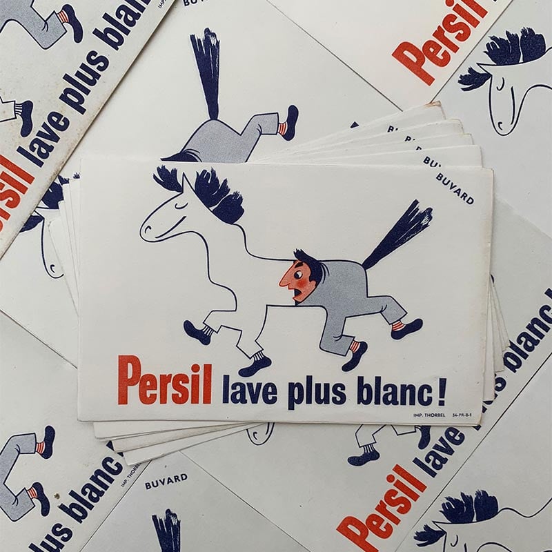buvard publicitaire ancien vintage lessive persil lave plus blanc illustration 1960
