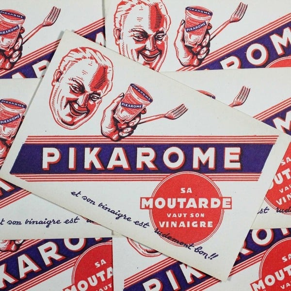 buvard publicitaire ancien illustration moutarde pikarome 1960