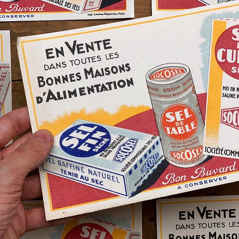 buvard publicitaire ancien vintage socosel sel sel fin de table cuisine illustration 1960 1950