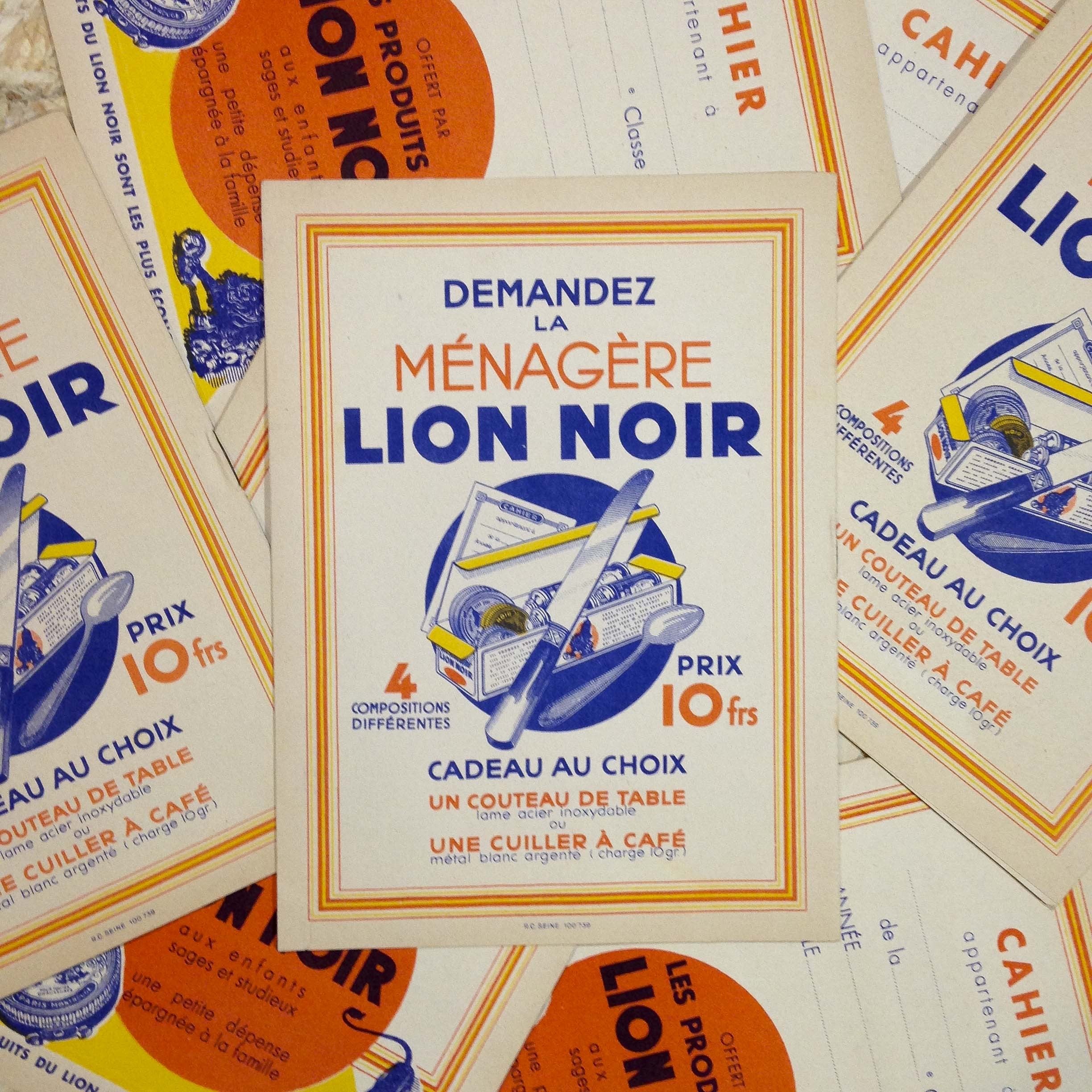 cahier lion noir ancien papier vintage  épicerie 1950 école
