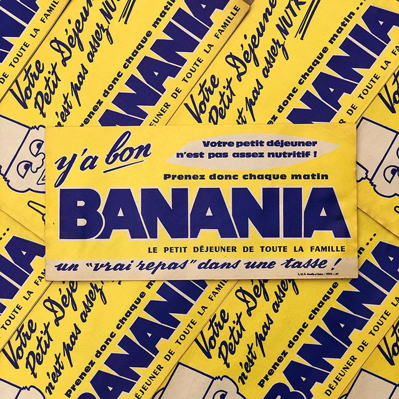 calot publicitaire ancien chapeau en papier enfant tour de france evenement vintage 1950 1960 banania chocolat en poudre jaune