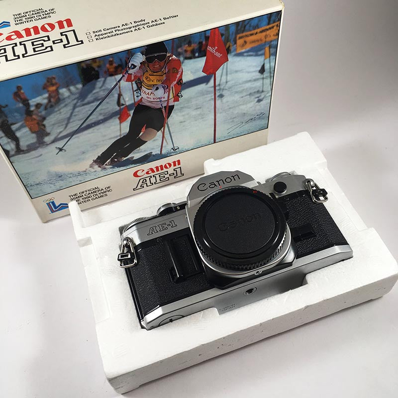 canon ae1 ae-1 reflex argentique body boitier 35mm 135 boite jeux olympiques 1980 jo