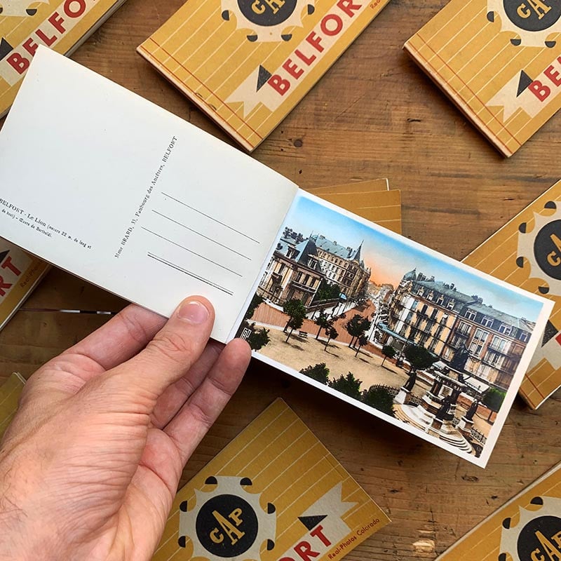 carnets vue touristiques photos cartes postales ancien vintage papier carton collection ville tourisme 1920 belfort couleur