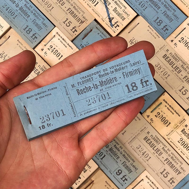 carnet de 100 tickets de bus car papier firminy beaulieu 1930 m flouret loire numéroté individuel numero unique ancien vintage