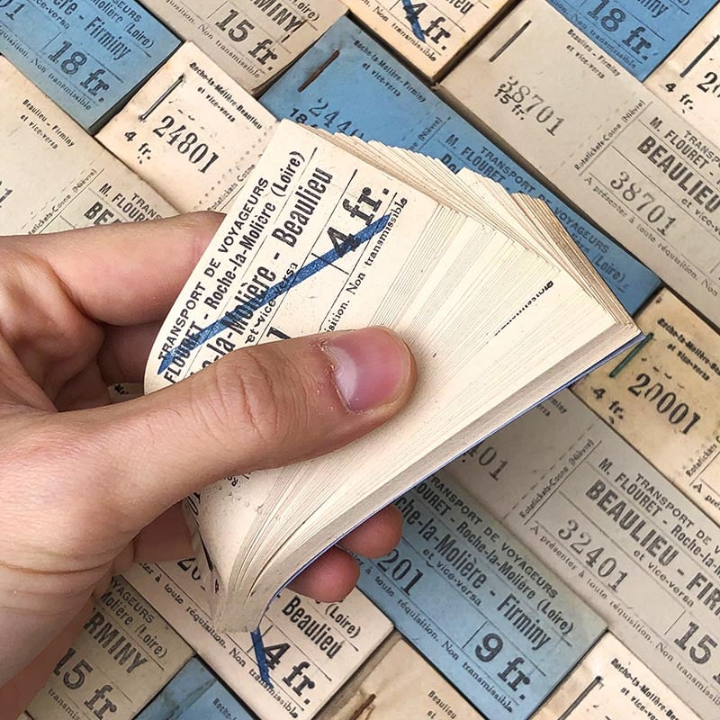 carnet de 100 tickets de bus car papier firminy beaulieu 1930 m flouret loire numéroté individuel numero unique ancien vintage