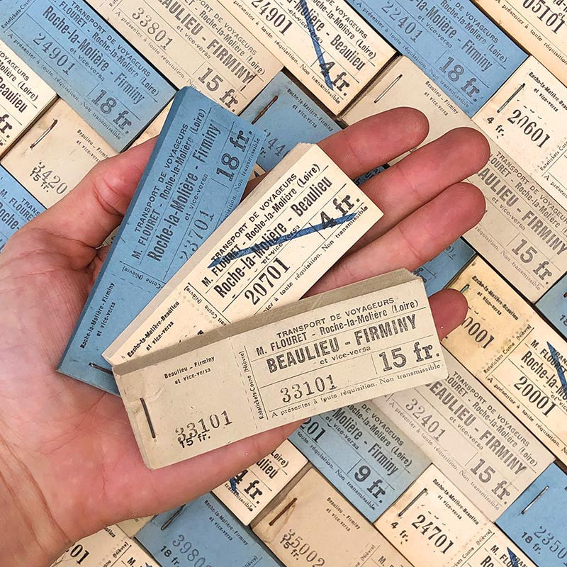 carnet de 100 tickets de bus car papier firminy beaulieu 1930 m flouret loire numéroté individuel numero unique ancien vintage