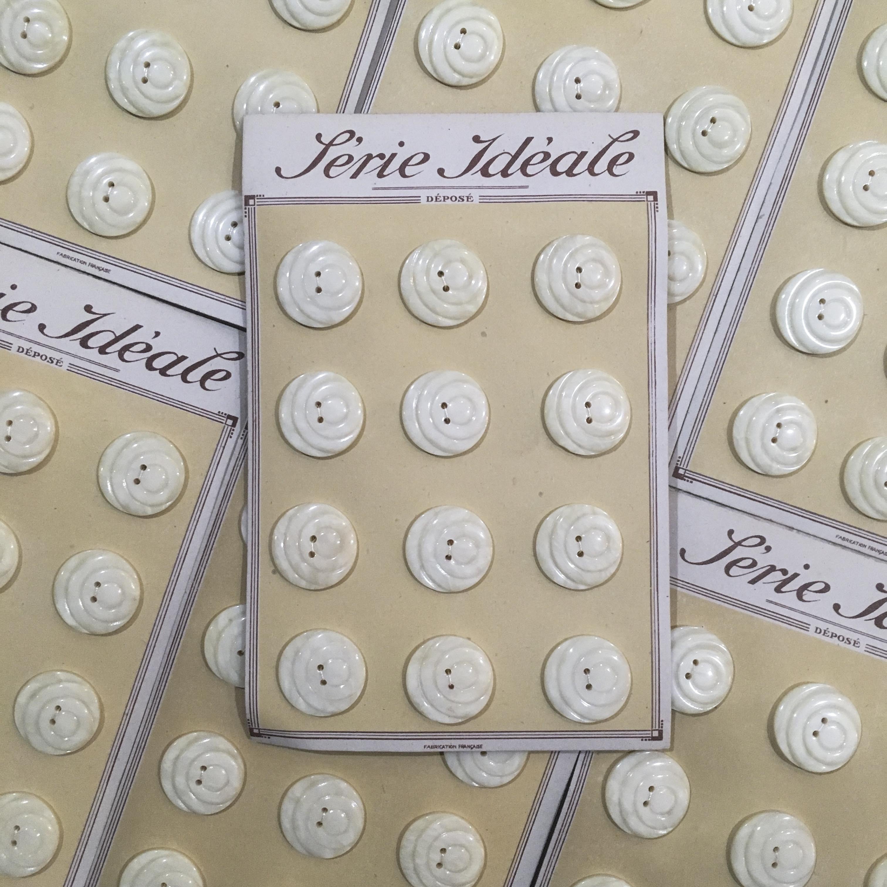 carte 12 boutons série idéale ancien vintage plastique beige mercerie 1960 26mm