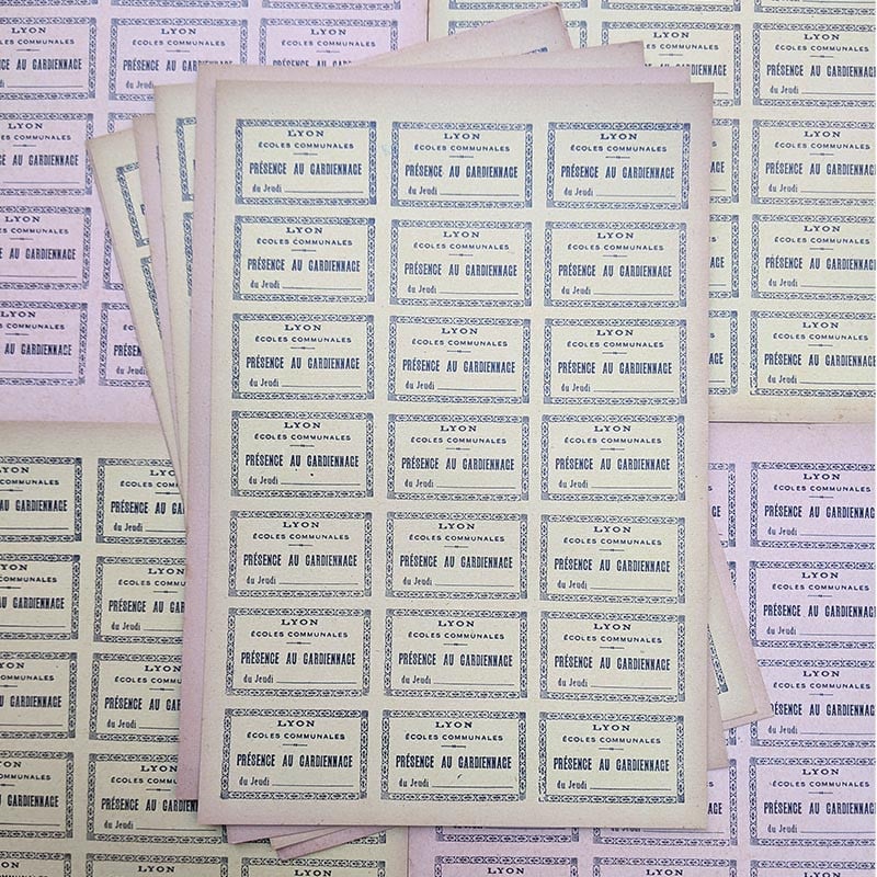 carte étiquette ancien vintage papier école communale gardien gardiennage garderie enfant élève 1940