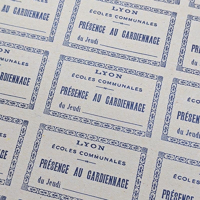 carte étiquette ancien vintage papier école communale gardien gardiennage garderie enfant élève 1940