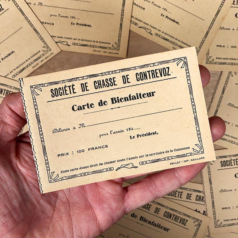 carte de bienfaiteur société de chasse de contrevoz 1940 chasseur foret animal