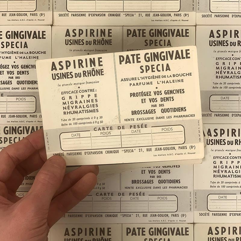carte de pesée ancienne vintage les corporations église les batisseurs 1960 pharmacie aspirine rhone