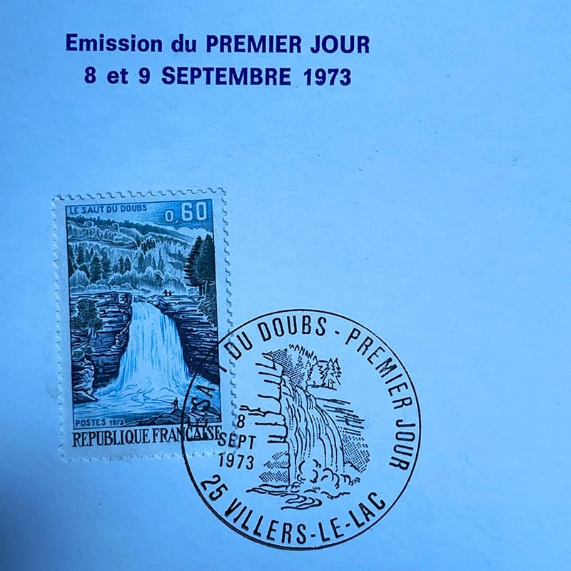 carte diapo saut du doubs janin photographie premier jour d'édition timbre sortie officielle la poste ancienne vintage 1973