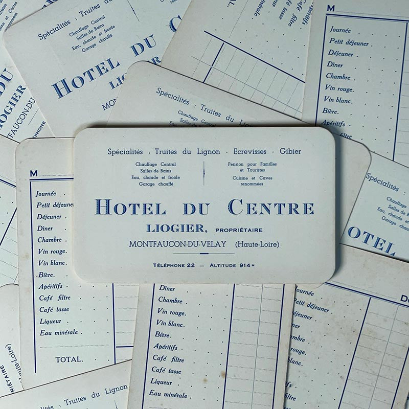 facture publicitaire ancien vintage 1920 1930 papier carte cartonné hotel du centre montfaucon du velay