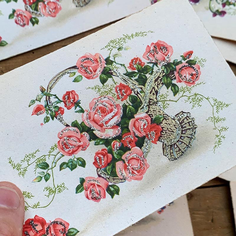 carte postale ancienne vintage photo chromo fleurs pailettes brillant fantaisie 1900 1910 1920 1930 couleur CP CPA france