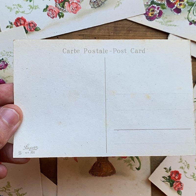 carte postale ancienne vintage photo chromo fleurs pailettes brillant fantaisie 1900 1910 1920 1930 couleur CP CPA france